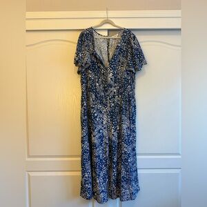 Anthropologie navy printed jumpsuit | Size 3X